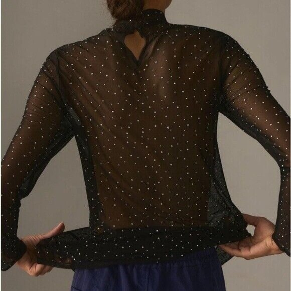 ANTHROPOLOGIE Eva Franco Starlight Long Sleeve Sheer Rhinestone Tunic Size XSP - Picture 6 of 10